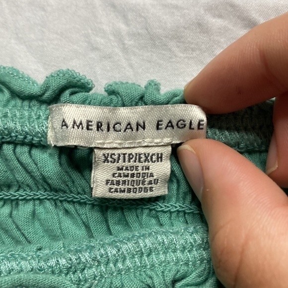 Anerican Eagle Cropped Smocked Floral Tank Top Cotton Modal Blend Teal Size XS - Picture 9 of 13